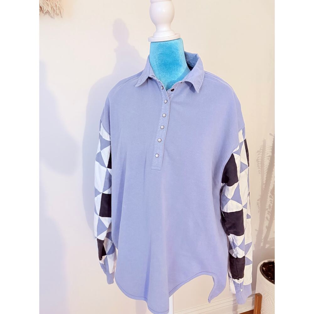 BDG Urban Outfitters Harlequin Sleeve Snap Collar Sweatshirt quilted patchwork